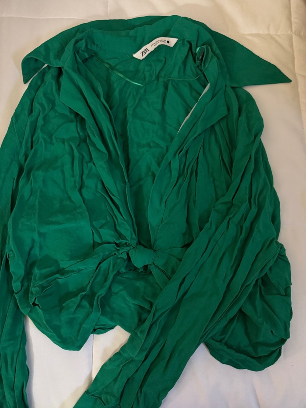 Zara Green Tie-Front Blouse
